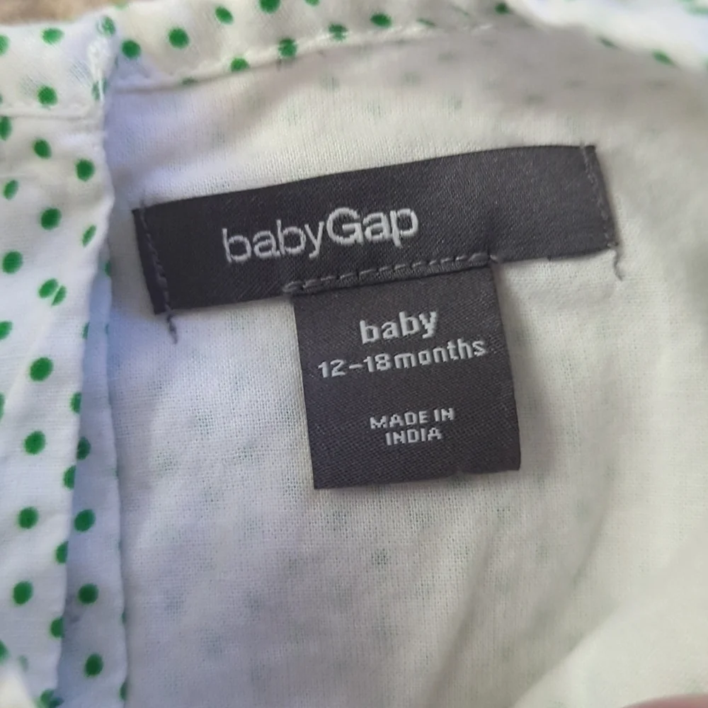 Baby Gap White & Green Polka Dot Ruffle Sleeve Tunic Cotton Shirt Size 12-18 M